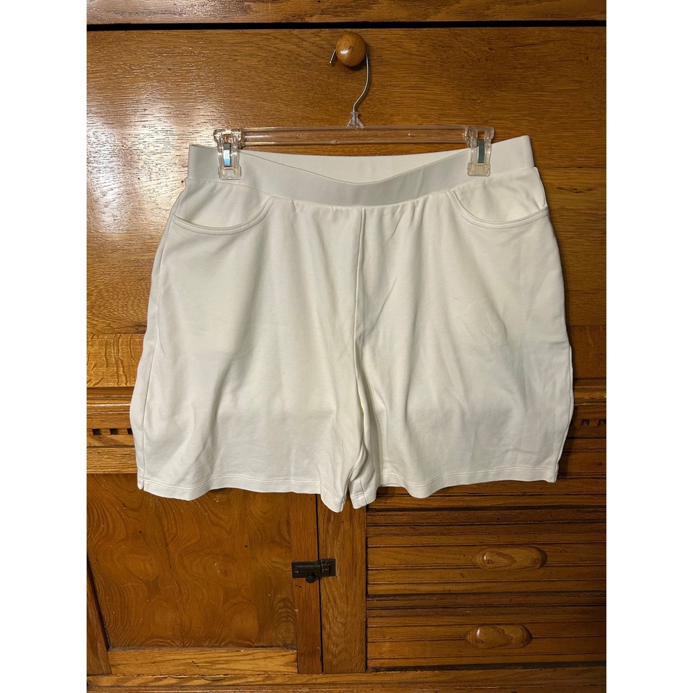 Kim Rogers Perfectly Soft Preppy Coastal Chic Active White Cotton Pull On Shorts
